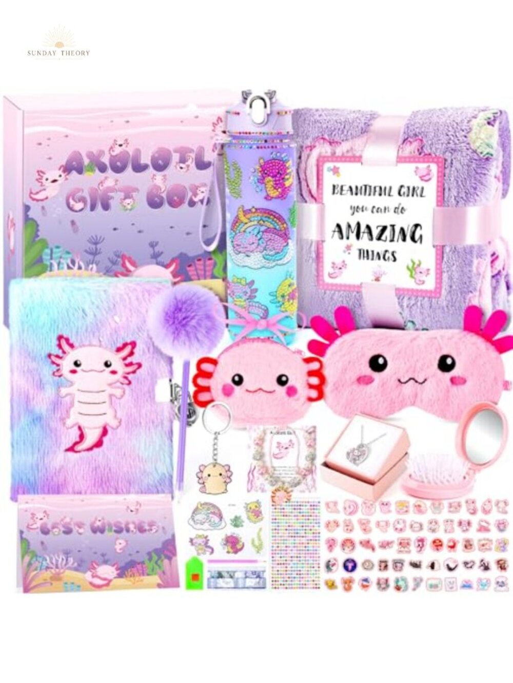 Axolotl Gift Set for Girls with Plush Lock Diary, Crossbody Bag, Glowing